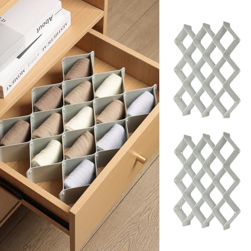 ROUFA Sock Drawer Organizer for Dresser, Honeycomb Underwear Dividers for Women, Panty Separator for Bras, Socks, Belt and Leggings (2 Sets/12pcs,Grey) - color: Grey, size: 12Pcs