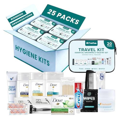 20 Piece Hygiene Kit Bulk, Travel Size Toiletries Set, Care Package Supplies, Mini Deodorant Shampoo Body Wash Toothbrush Toothpaste Razor Kit, TSA Approved, Clear Bag - size: 25 Pack