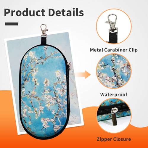 Double Eyeglasses Case, Hard Shell Dual Sunglasses Organizer with Zipper Clip Travel Glasses Storage for Women Men - color: Blue Apricot Blossom