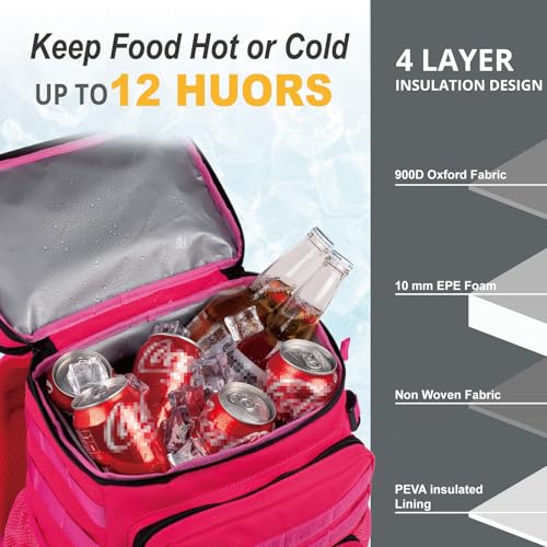 Tactical Backpack Cooler,Soft Lightweight Leakproof Cooler Backpack,Insulated Cooler Bag,Portable Soft Cooler Bag Waterproof for Beach, Travel, Camping, Picnic, Hiking - color: Hot Pink