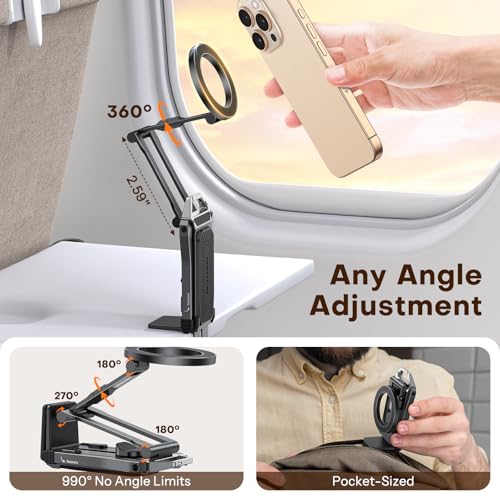 OMOTON TP02 360°Rotating for MagSafe Tripod, Adjustable Aluminum Magnetic Phone Tripod for iPhone 17/16/15/14 Pro Max Air, Foldable Cell Selfie Stick Fits Vlog, Gym, Travel Essentials, Black& Black - color: 7-Black& Black