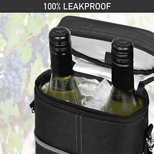 OPUX 2 Bottle Wine Carrier Tote, Insulated Leakproof Wine Cooler Bag, Wine Travel Bag Tote for Picnic BYOB Beach, Portable Wine Bottle Carrying Case, Gift for Wine Lover Women Men Christmas, Dark Grey - color: Dark Gray