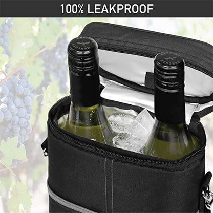 OPUX 2 Bottle Wine Carrier Tote, Insulated Leakproof Wine Cooler Bag, Wine Travel Bag Tote for Picnic BYOB Beach, Portable Wine Bottle Carrying Case, Gift for Wine Lover Women Men Christmas, Dark Grey - color: Dark Gray