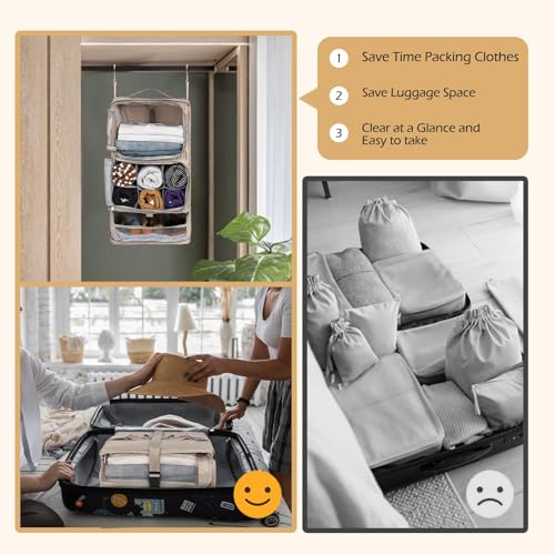 Surblue Hanging Shelves Travel Compression Packing Cube for Carry-on Luggage Suitcase Collapsible Transformable Garment Closet Organizers Large Capacity, Beige, XL - color: Beige, size: XL_13*10.2*23.2in