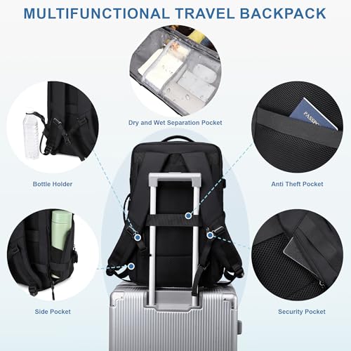 BAGOK Carry On Travel Backpack, 35L-40L Expandable Extra Large Airline Approved,Lightweight Daypack for Men and Women（Black） - color: Black, size: Large