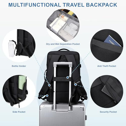 BAGOK Carry On Travel Backpack, 35L-40L Expandable Extra Large Airline Approved,Lightweight Daypack for Men and Women（Black） - color: Black, size: Large