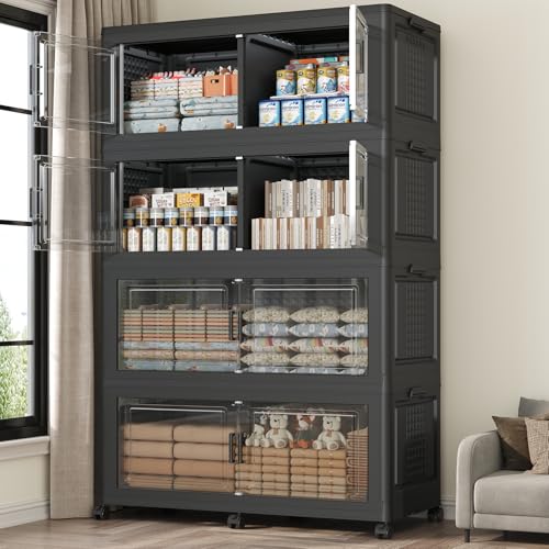 200GAL Extra Large Storage Bins with Lid, 800Qt Stackable Closet Organizers and Drawers, Collapsible Storage Bins with Wheels, Folding Containers for Home, Kitchen Office, 4Pack Black - color: Black, size: 50Gal-4Pack