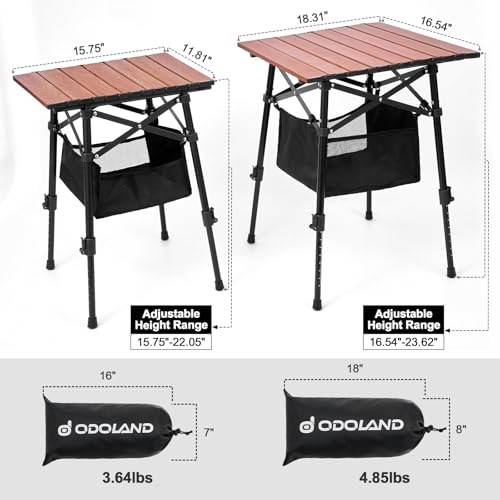 Odoland Portable Camping Table, 15.8"L x 11.8"W Folding Table with Adjustable Height 15.8" - 22", Small Beach Table with Storage Bag for Outdoor Camp, Cooking, Picnic, Travelling, Backyards, Fishing - size: 15.75"L x 11.81"W x 15.75"H