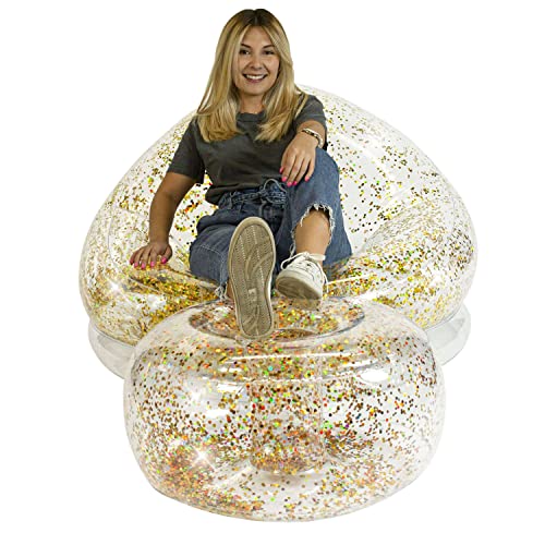 Air Candy Inflatable Ottoman BloChair Filled with Gold Glitter Perfect Inflatable Furniture for Kids and Adults. Can be Used Indoors or Outdoors.