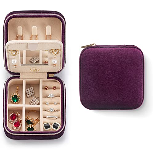 ZPROW Plush Velvet Travel Jewelry Case, Travel Jewelry Organizer, Jewelry Travel Case, Travel Jewelry Box, Small Jewelry Case for Women,Jewelry Travel Box, Earring Organizer with Mirror - Purple - color: Velvet 1 Pack - Purple