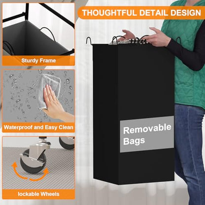 3 Section Laundry Hamper, 120L Large Rolling Laundry Sorter Cart, Laundry Basket with Lockable Wheels & Removable Bags, Laundry Room Organization for Dirty Clothes Storage - size: 3 Section Bags