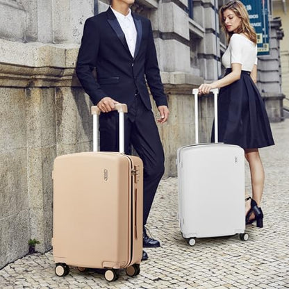 Hanke Hard Shell Luggage Sets 2 Pieces, Carry On and Checked Luggage Sets with Spinner Wheels, Durable PC Hardside Rolling Suitcase for Travel (20/28 Inch, Cuba Sand) - color: Cuba Sand, size: 2-Piece Set(20/28)