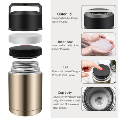 35oz Soup Thermos, Stainless Steel Thermos for Hot Food, Wide Mouth Food Thermos Jar, Insulated Lunch Container Leak Proof Vacuum Thermal Flask(gold) - color: gold-35oz