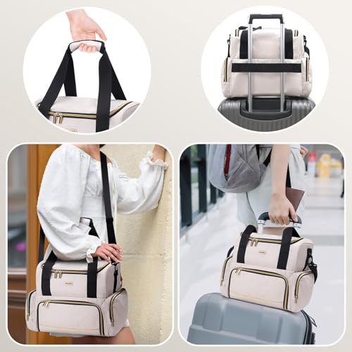 BAFAMYE Large Makeup Cosmetic Bag with 2 Removable Case, Double Layer Travel Makeup Organizer Case, travel Toiletry Bag For Women - color: Khaki