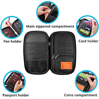 VanFn RFID Travel Passport Wallet, Family Passport Holder, Trip Document Organizer P.Travel Series - color: Pure Black