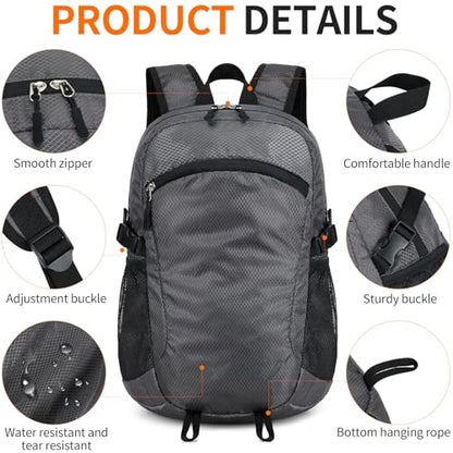 Small Hiking Backpack Travel Lightweight Hiking Packable Daypack Water-Resistant Foldable Backpacks 15L for Travel Women Men Camping (Grey) - color: Grey, size: 15L