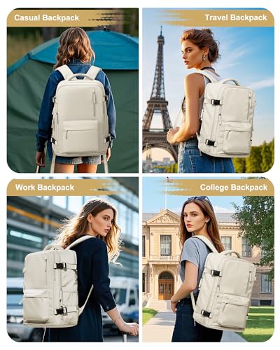 VGCUB Large Travel Work Business Backpack Carry on flight Approved 17 Inch Laptop Backpack for Women Men with Laptop Compartment Mochila de Viaje,Beige | Travel - color: A2-beige, style: Large
