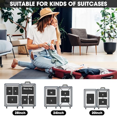 8 Set Compression Packing Cubes for Travel, Expandable Compression Cubes for Suitcases, Lightweight Suitcase Organizer with Shoes & Laundry Bags, Travel Accessories for Men Women