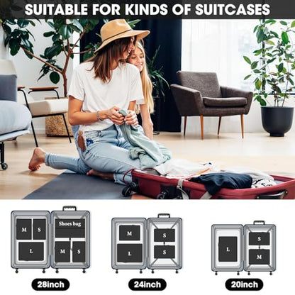 8 Set Compression Packing Cubes for Travel, Expandable Compression Cubes for Suitcases, Lightweight Suitcase Organizer with Shoes & Laundry Bags, Travel Accessories for Men Women