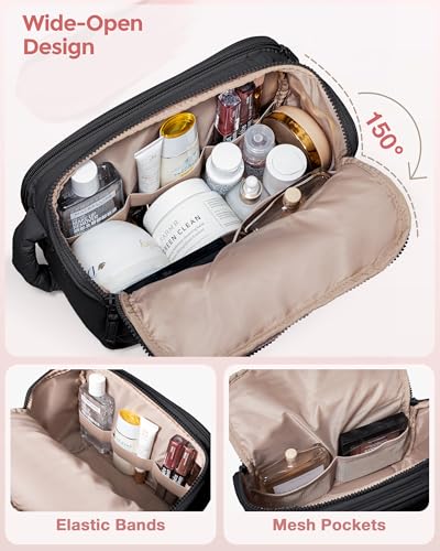 Marscamd Travel Toiletry Bag for Women, Water Resistant Makeup Organizer with Wide-Open Design for Toiletries and Cosmetics, Black (Bag Only) - color: Black