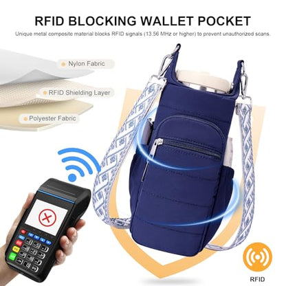 Water Bottle Bag 40 oz Crossbody Bag Insulated Carrier Purse Holder for Walking Hiking with Adjustable Strap - color: Blue