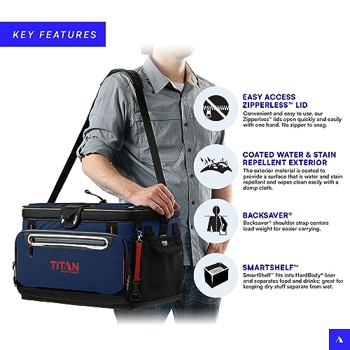 Titan by Arctic Zone Deep Freeze Cooler - Zipperless Hardbody Cooler - Deep Freeze Insulation, HardBody Liner, and SmartShelf - color: Navy Blue, size: 48 Can