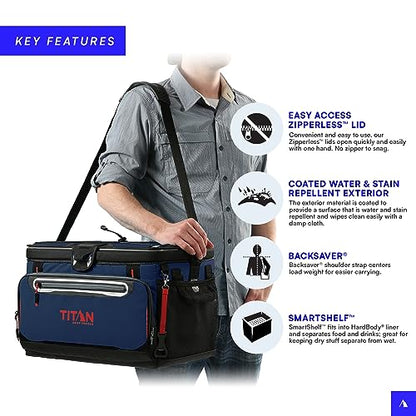 Titan by Arctic Zone Deep Freeze Cooler - Zipperless Hardbody Cooler - Deep Freeze Insulation, HardBody Liner, and SmartShelf - color: Navy Blue, size: 48 Can