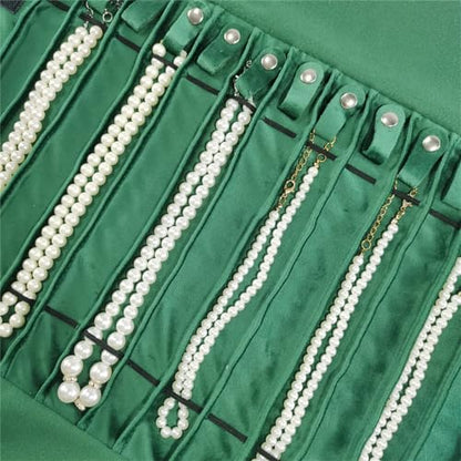 Portable Jewelry Roll Untangled Secure Necklace Travel Storage Bag Displays Holder 16 Chain (gray PU and green) - color: gray PU and green