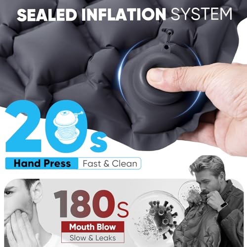 Sekey Inflatable Seat Cushion with Press Valve -2in Thick Airplane Seat Cushion, Ultra Portable & Lightweight, for Long Flights, Stadium, Camping, Office, Car Travel-Deep Gray