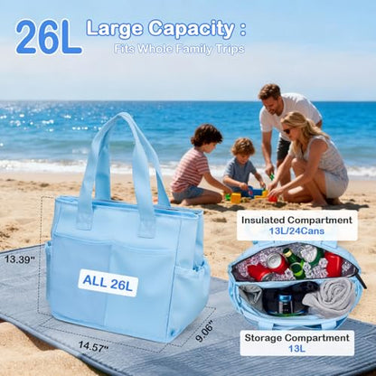 Odoland Soft Cooler Bag - Leakproof & Insulated, 2-in-1 Collapsible Design, Dry/Wet Separation, Large Soft Sided Cooler with Multi-Pocket Design for Beach, Picnic, Camping, Day Trip, Family Size - color: Light Blue