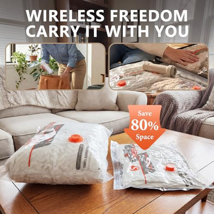 NESCCI Vacuum Bags for Travel with Rechargeable Air Pump,Carry-on Size Compression Packing Bags for Luggage and Suitcase,Space Saver for Clothes 48 Pcs Combo Travel Size - size: 48 Combo Size.(Orange)