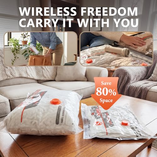NESCCI Vacuum Bags for Travel with Rechargeable Air Pump,Carry-on Size Compression Packing Bags for Luggage and Suitcase,Space Saver for Clothes 24 Pcs Combo Travel Size - size: 24 Combo Size (Orange)