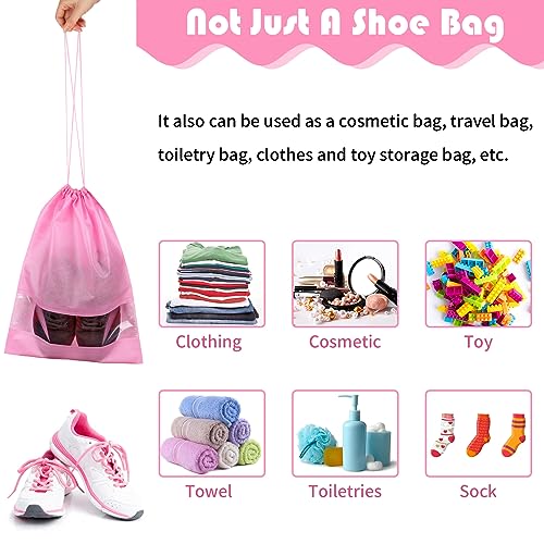 Pink Travel Shoe Bags - 5 Pcs Non-Woven Drawstring Packing Bags with Clear Window (15.7" x 11.8") - color: Pink, style: 5 Pack