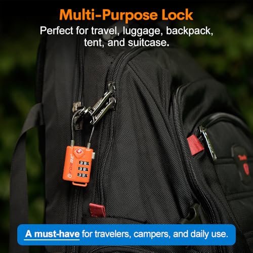 TSA Approved Cable Luggage Locks, Re-settable Combination with Alloy Body, Orange 2 Locks. - color: Orange 2 Pack