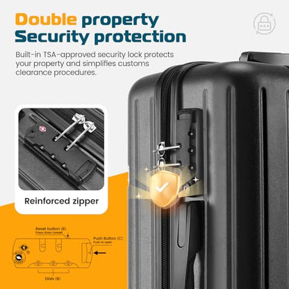 Hoteel Luggage Sets 5 Piece (4-YEARS WARRANTY), ABS+PC Suitcases with Wheels and Side Hook, Hardshell 20/24/28 inch Luggage with Duffel Bag Travel Bag, Black - color: Black, size: 5 Piece Set (20/24/28/DB/TB)