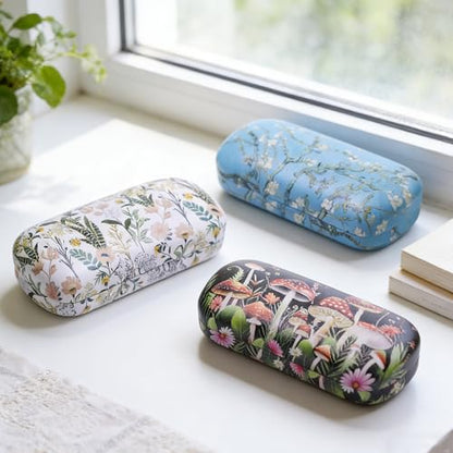 PERFECTSIGHT Sunglasses Case, Large Hard Shell Glasses Case, Cute PU Leather Protective Eyeglasses Case for Women Men - color: Blue Apricot Blossom