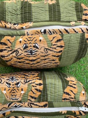 YILLE Set of 3 Pieces Block Printed Travel Organizer Kit Storage Bag for Women Makeup Bag Travel Cosmetic Bag (Dark Green Fat Tiger) - color: Dark Green Fat Tiger
