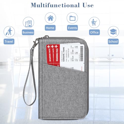 Fintie Family Passport Holder Wallet, RFID Blocking Travel Document Organizer Clutch Bag Credit Cards Case Cover for Women Men - color: Snowflake Gray