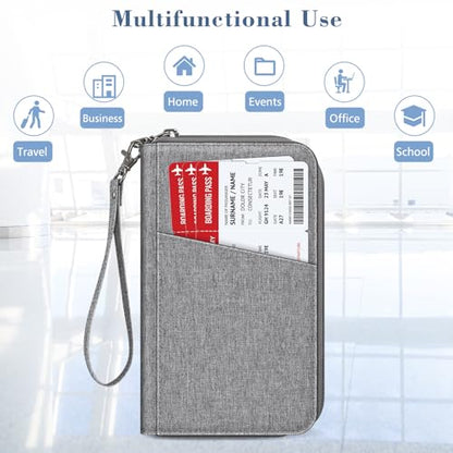 Fintie Family Passport Holder Wallet, RFID Blocking Travel Document Organizer Clutch Bag Credit Cards Case Cover for Women Men - color: Snowflake Gray