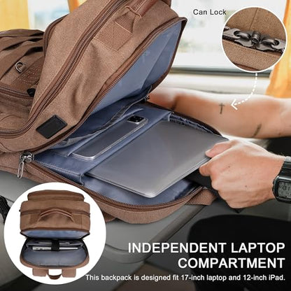 WITZMAN Canvas Travel Backpack for Men Multiple Pockets Fit 16 inch Laptop Backpack Carry-on Airline Approved(A8025 Brown) - color: Brown