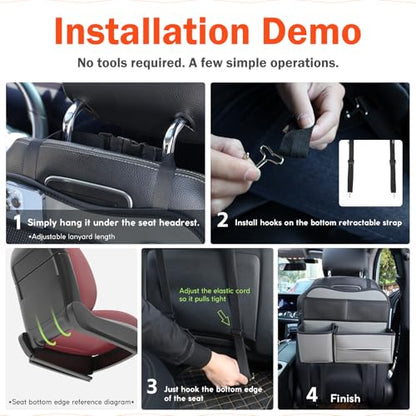 Leather Car Seat Back Organizer with Tissue Holder, Water Bottle Holder, Phone Holder for Road Trips. (Gray) - color: Gray