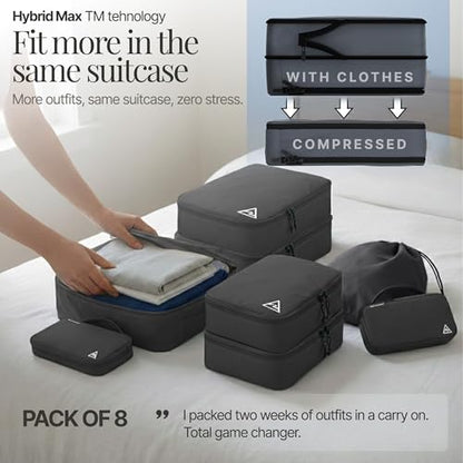 Well Traveled 8 pcs Compression Packing Bags Cubes Set with HybridMax Double-Capacity Design - Packing Cubes for Travel Compression to Maximize Limited Luggage Space, Grey - color: Grey, size: 8-piece