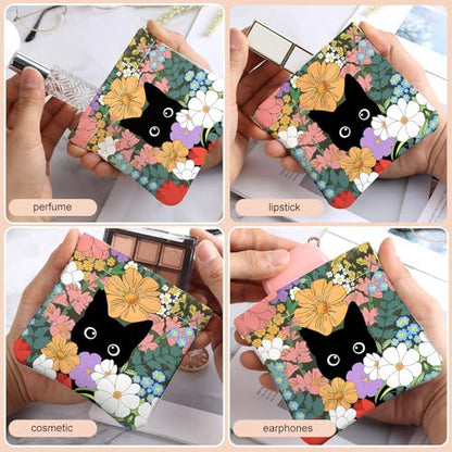 2Pcs PU Leather Small Squeeze Coin Purse Pouch Mini coin Bag Unique And Cute Wallet Cosmetic Bags Change Bag For Women Girls Men Flower And Cat - color: Flower And Cat