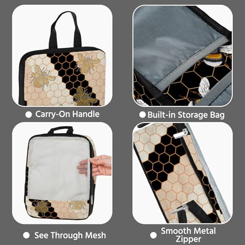 7 Pcs Compression Packing Cubes for Travel, Waterproof Suitcase Luggage Backpack Organizer with Toiletry Bag Travel Essentials for Women/Men-Bees - color: Black-Bees
