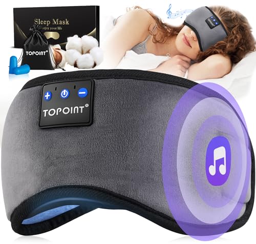 TOPOINT Sleep Mask with Headphones Bluetooth 5.4 Wireless, Sleep Headphones Earphones Earbuds with Microphone HD Speakers Music, Blackout Eye Mask for Sleeping Travel Meditation Men Women Cool Gadgets - color: Dark Grey, style: Ample Velvet