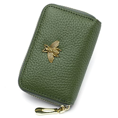 imeetu RFID Credit Card Holder, Small Leather Zipper Card Case Wallet for Women - color: Lite - Olive Green, size: Lite