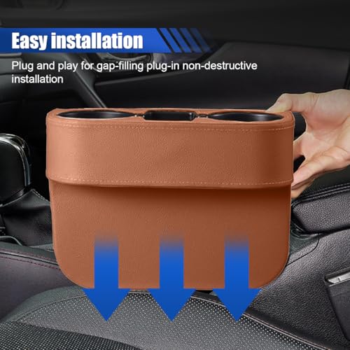 Car Cup Holder, Auto Front Seat Organizer, Multifunctional Cup Drink Holders with PU Leather Cover, Gap Filler Storage Box Coin Bucket Console Side Pocket Cell Mobile Phone Holder (Brown) - color: Brown