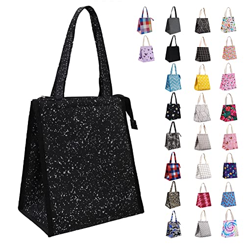 iknoe Insulated Lunch Bag for Women & Adults, 9L Foldable Wide-Open Cooler Bag with Pockets, Leakproof & Portable, for Picnic, Office, Beach(Bright black) - color: bright black, size: Zipper Closure