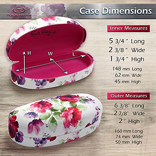 MyEyeglassCase Hard Sunglasses case - Women Glasses Case Holder - Large Durable Eyeglass Case Hard Shell with Pouch & Cloth - color: Floral Cranberry Rose