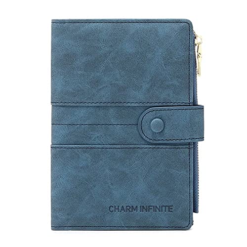 Mudono Passport and Card Holder for Women RFID Blocking Card Case Slim Travel Wallet Change Purse with Vaccine Card Slot - color: Blue
